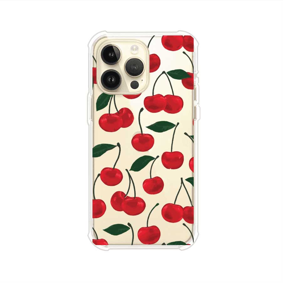 Funda personalizada para iPhone con diseño aesthetic de cerezas (cherries) rojas sobre fondo rosa, ideal para un estilo juvenil y divertido. Producto de Remark MX