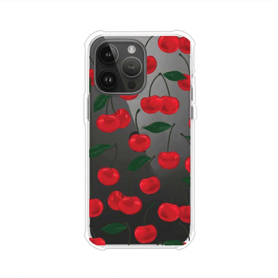 Funda personalizada para iPhone con diseño aesthetic de cerezas (cherries) rojas sobre fondo rosa, ideal para un estilo juvenil y divertido. Producto de Remark MX