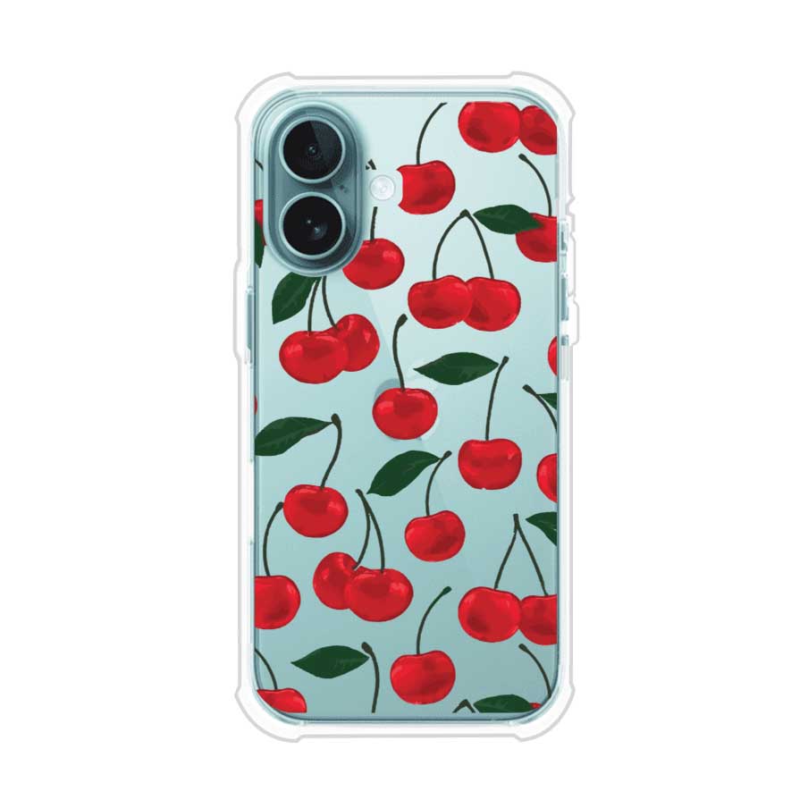 Funda personalizada para iPhone con diseño aesthetic de cerezas (cherries) rojas sobre fondo rosa, ideal para un estilo juvenil y divertido. Producto de Remark MX
