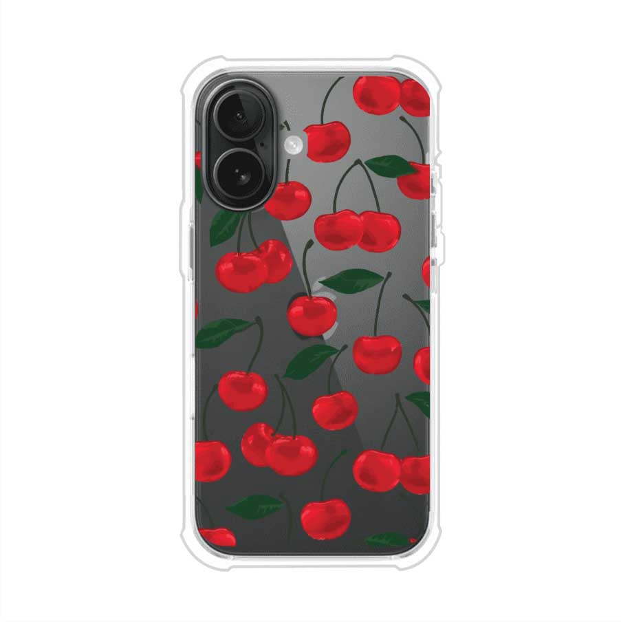 Funda personalizada para iPhone con diseño aesthetic de cerezas (cherries) rojas sobre fondo rosa, ideal para un estilo juvenil y divertido. Producto de Remark MX