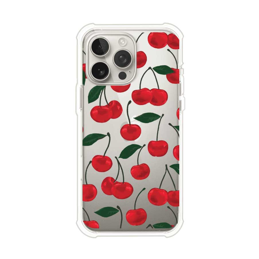 Funda personalizada para iPhone con diseño aesthetic de cerezas (cherries) rojas sobre fondo rosa, ideal para un estilo juvenil y divertido. Producto de Remark MX