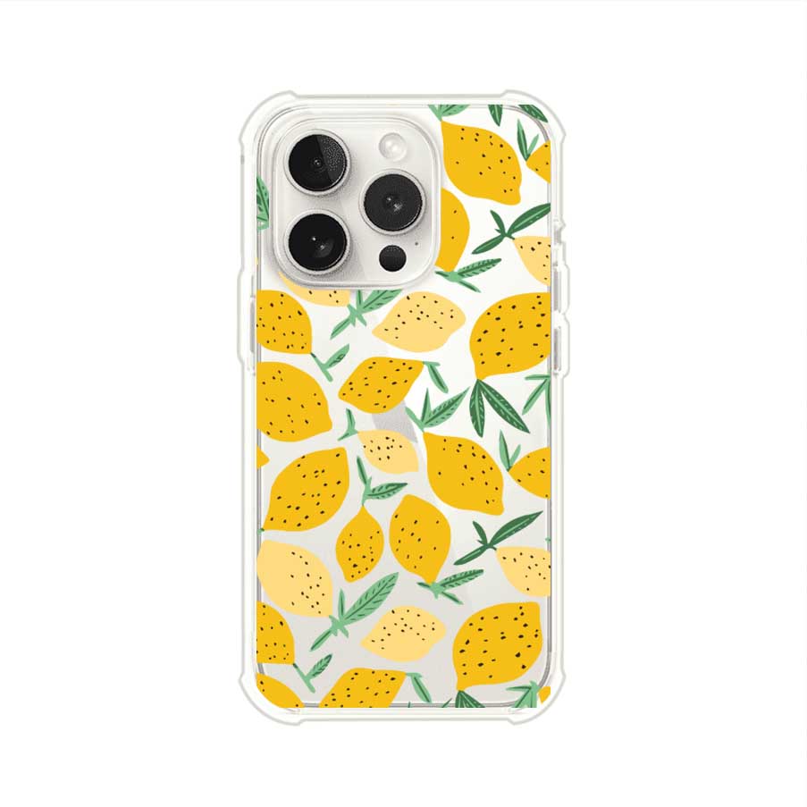 Funda personalizada para iPhone con diseño de limones amarillos estilo limoncello, inspirada en el verano mediterráneo. Producto de Remark MX