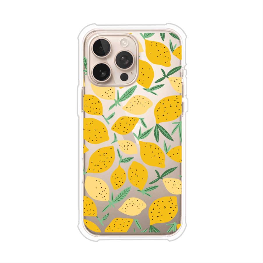 Funda personalizada para iPhone con diseño de limones amarillos estilo limoncello, inspirada en el verano mediterráneo. Producto de Remark MX