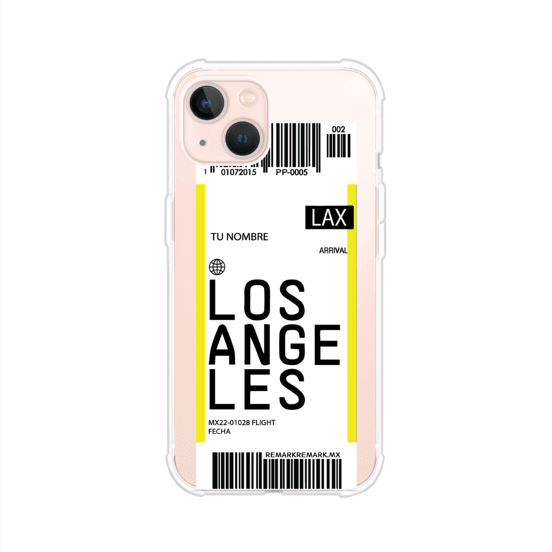 Funda personalizada estilo pase de abordar con diseño de Londres y código LHR, personalizable con nombre y datos de vuelo; producto de Remark MX para iPhone