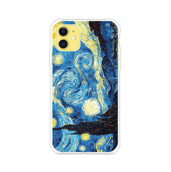 Funda para iPhone con diseño de La Noche Estrellada de Van Gogh. Ideal para amantes del arte clásico, con colores vibrantes en azul y amarillo que evocan una atmósfera mágica. Diseño exclusivo de Remark MX