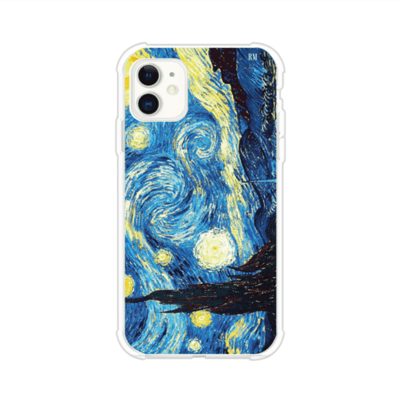 Funda para iPhone con diseño de La Noche Estrellada de Van Gogh. Ideal para amantes del arte clásico, con colores vibrantes en azul y amarillo que evocan una atmósfera mágica. Diseño exclusivo de Remark MX