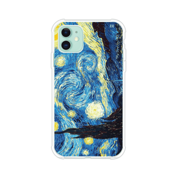 Funda para iPhone con diseño de La Noche Estrellada de Van Gogh. Ideal para amantes del arte clásico, con colores vibrantes en azul y amarillo que evocan una atmósfera mágica. Diseño exclusivo de Remark MX