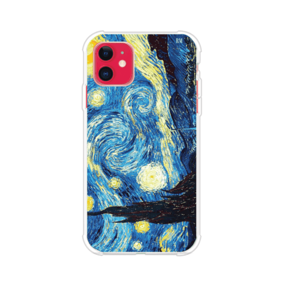Funda para iPhone con diseño de La Noche Estrellada de Van Gogh. Ideal para amantes del arte clásico, con colores vibrantes en azul y amarillo que evocan una atmósfera mágica. Diseño exclusivo de Remark MX