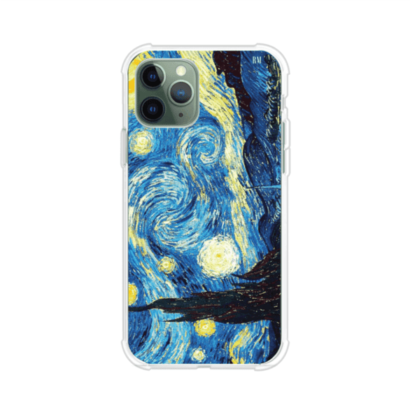 Funda para iPhone con diseño de La Noche Estrellada de Van Gogh. Ideal para amantes del arte clásico, con colores vibrantes en azul y amarillo que evocan una atmósfera mágica. Diseño exclusivo de Remark MX