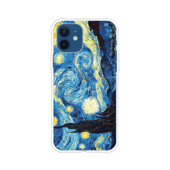 Funda para iPhone con diseño de La Noche Estrellada de Van Gogh. Ideal para amantes del arte clásico, con colores vibrantes en azul y amarillo que evocan una atmósfera mágica. Diseño exclusivo de Remark MX