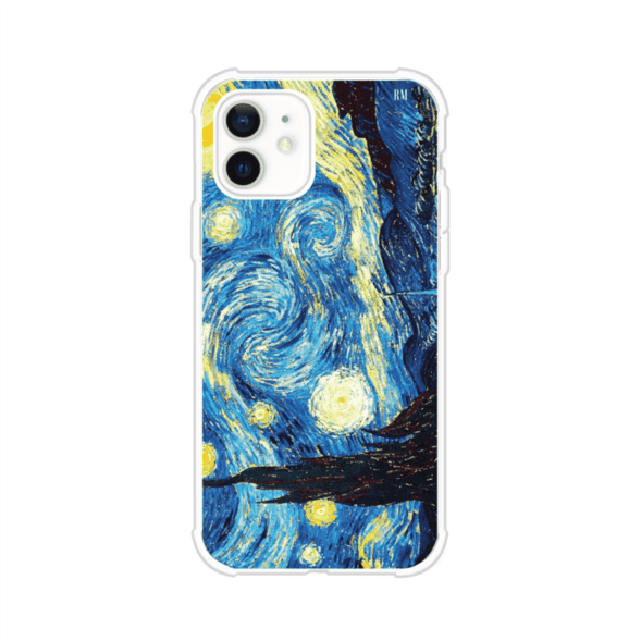 Funda para iPhone con diseño de La Noche Estrellada de Van Gogh. Ideal para amantes del arte clásico, con colores vibrantes en azul y amarillo que evocan una atmósfera mágica. Diseño exclusivo de Remark MX