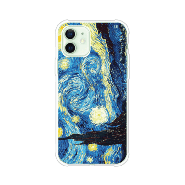 Funda para iPhone con diseño de La Noche Estrellada de Van Gogh. Ideal para amantes del arte clásico, con colores vibrantes en azul y amarillo que evocan una atmósfera mágica. Diseño exclusivo de Remark MX