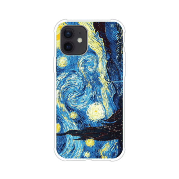 Funda para iPhone con diseño de La Noche Estrellada de Van Gogh. Ideal para amantes del arte clásico, con colores vibrantes en azul y amarillo que evocan una atmósfera mágica. Diseño exclusivo de Remark MX