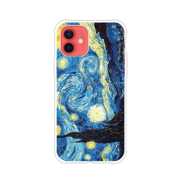 Funda para iPhone con diseño de La Noche Estrellada de Van Gogh. Ideal para amantes del arte clásico, con colores vibrantes en azul y amarillo que evocan una atmósfera mágica. Diseño exclusivo de Remark MX