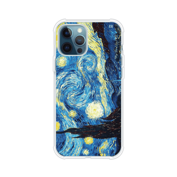 Funda para iPhone con diseño de La Noche Estrellada de Van Gogh. Ideal para amantes del arte clásico, con colores vibrantes en azul y amarillo que evocan una atmósfera mágica. Diseño exclusivo de Remark MX