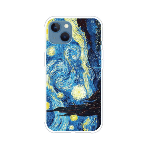Funda para iPhone con diseño de La Noche Estrellada de Van Gogh. Ideal para amantes del arte clásico, con colores vibrantes en azul y amarillo que evocan una atmósfera mágica. Diseño exclusivo de Remark MX