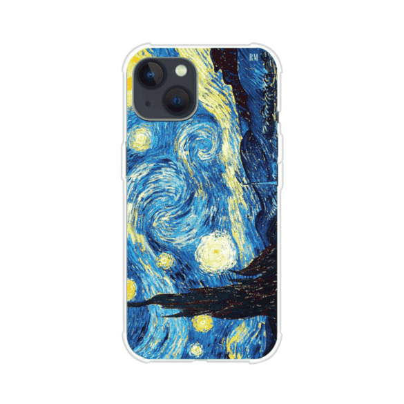 Funda para iPhone con diseño de La Noche Estrellada de Van Gogh. Ideal para amantes del arte clásico, con colores vibrantes en azul y amarillo que evocan una atmósfera mágica. Diseño exclusivo de Remark MX