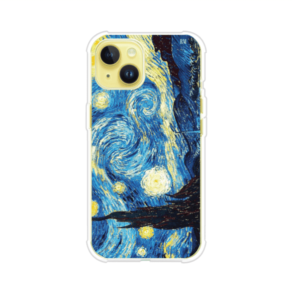 Funda para iPhone con diseño de La Noche Estrellada de Van Gogh. Ideal para amantes del arte clásico, con colores vibrantes en azul y amarillo que evocan una atmósfera mágica. Diseño exclusivo de Remark MX