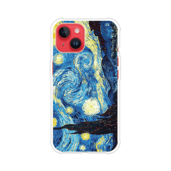 Funda para iPhone con diseño de La Noche Estrellada de Van Gogh. Ideal para amantes del arte clásico, con colores vibrantes en azul y amarillo que evocan una atmósfera mágica. Diseño exclusivo de Remark MX