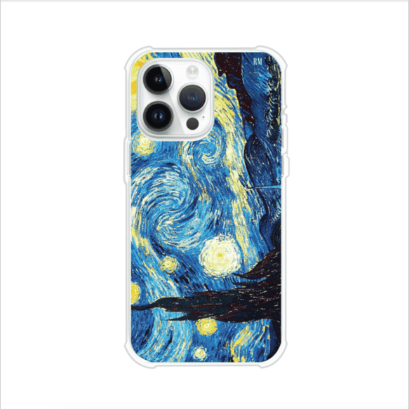 Funda para iPhone con diseño de La Noche Estrellada de Van Gogh. Ideal para amantes del arte clásico, con colores vibrantes en azul y amarillo que evocan una atmósfera mágica. Diseño exclusivo de Remark MX