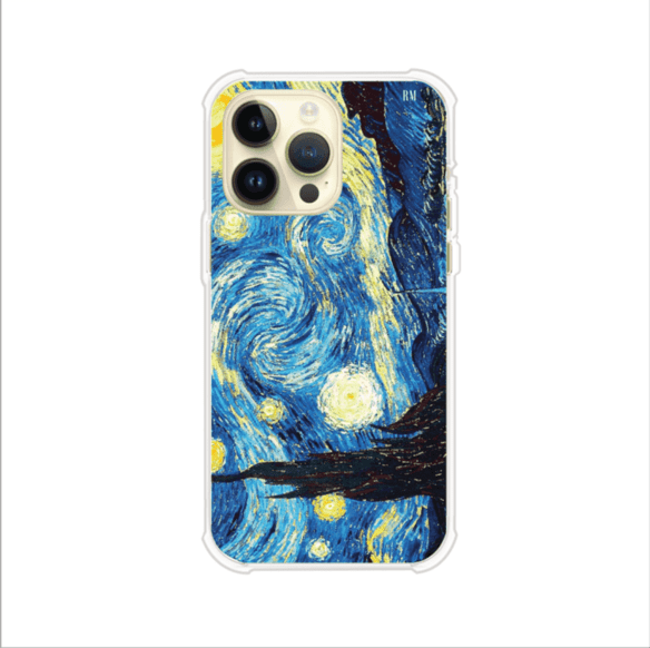 Funda para iPhone con diseño de La Noche Estrellada de Van Gogh. Ideal para amantes del arte clásico, con colores vibrantes en azul y amarillo que evocan una atmósfera mágica. Diseño exclusivo de Remark MX
