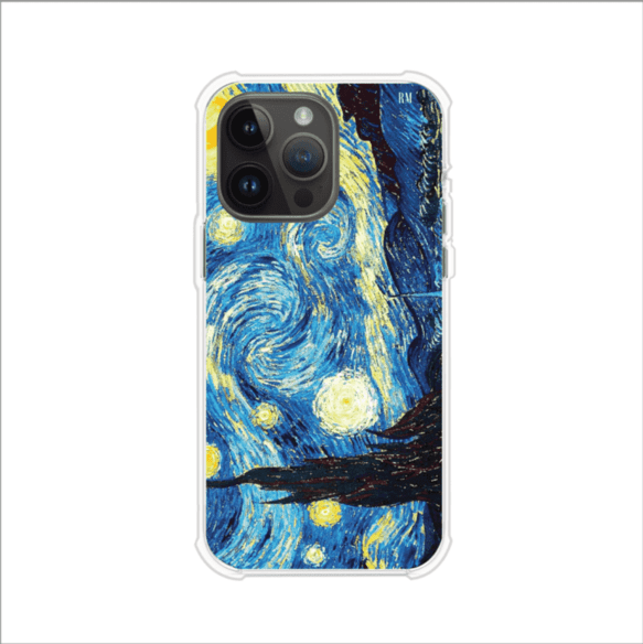Funda para iPhone con diseño de La Noche Estrellada de Van Gogh. Ideal para amantes del arte clásico, con colores vibrantes en azul y amarillo que evocan una atmósfera mágica. Diseño exclusivo de Remark MX
