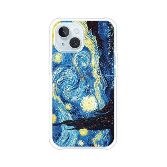 Funda para iPhone con diseño de La Noche Estrellada de Van Gogh. Ideal para amantes del arte clásico, con colores vibrantes en azul y amarillo que evocan una atmósfera mágica. Diseño exclusivo de Remark MX