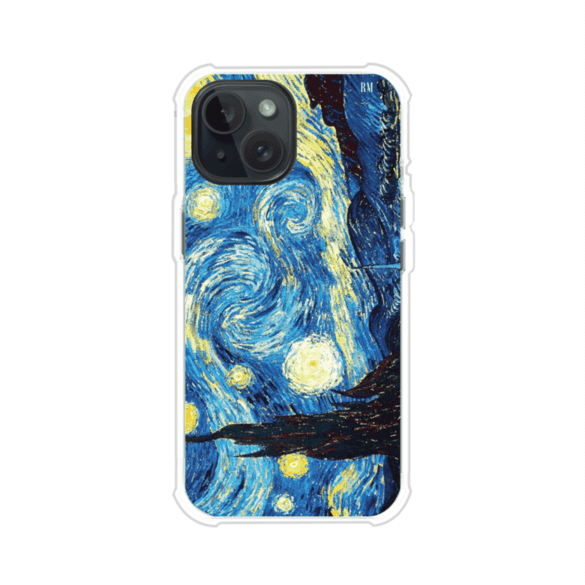 Funda para iPhone con diseño de La Noche Estrellada de Van Gogh. Ideal para amantes del arte clásico, con colores vibrantes en azul y amarillo que evocan una atmósfera mágica. Diseño exclusivo de Remark MX