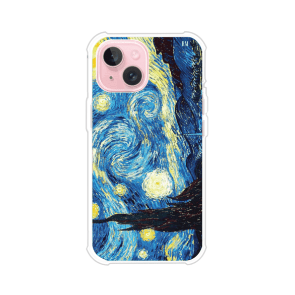 Funda para iPhone con diseño de La Noche Estrellada de Van Gogh. Ideal para amantes del arte clásico, con colores vibrantes en azul y amarillo que evocan una atmósfera mágica. Diseño exclusivo de Remark MX