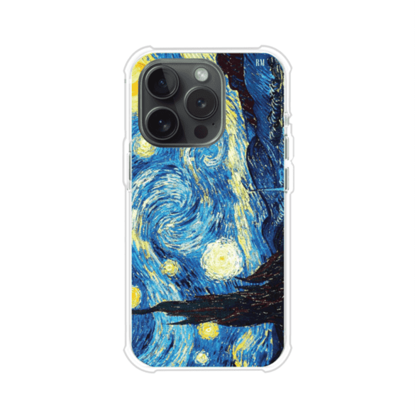 Funda para iPhone con diseño de La Noche Estrellada de Van Gogh. Ideal para amantes del arte clásico, con colores vibrantes en azul y amarillo que evocan una atmósfera mágica. Diseño exclusivo de Remark MX