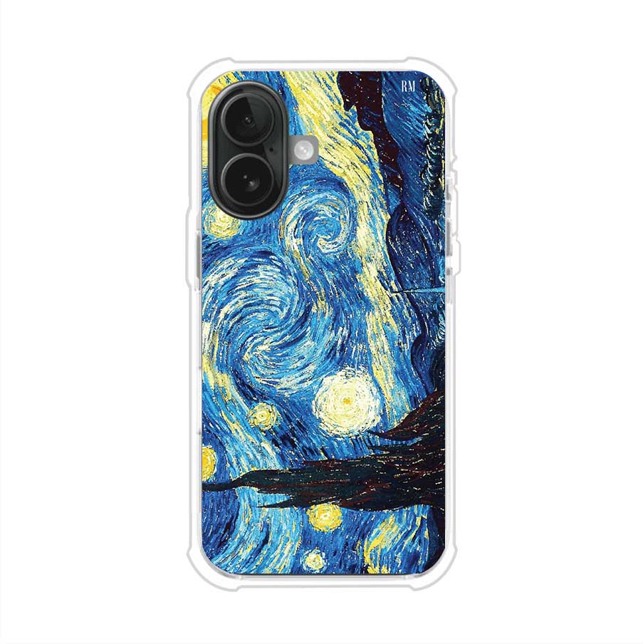 Funda para iPhone con diseño de La Noche Estrellada de Van Gogh. Ideal para amantes del arte clásico, con colores vibrantes en azul y amarillo que evocan una atmósfera mágica. Diseño exclusivo de Remark MX