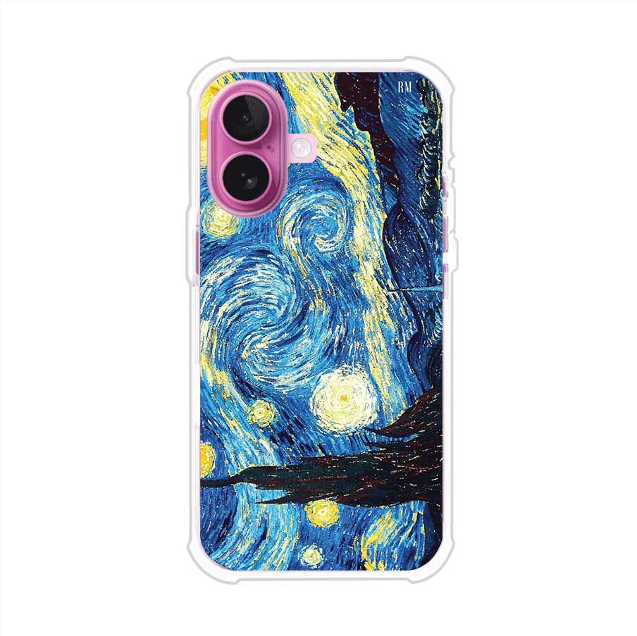 Funda para iPhone con diseño de La Noche Estrellada de Van Gogh. Ideal para amantes del arte clásico, con colores vibrantes en azul y amarillo que evocan una atmósfera mágica. Diseño exclusivo de Remark MX