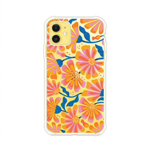 Funda personalizada para iPhone con diseño floral estilo Sunset Blossom en tonos naranjas, rosas y azules. Ideal para primavera/verano, producto de Remark MX