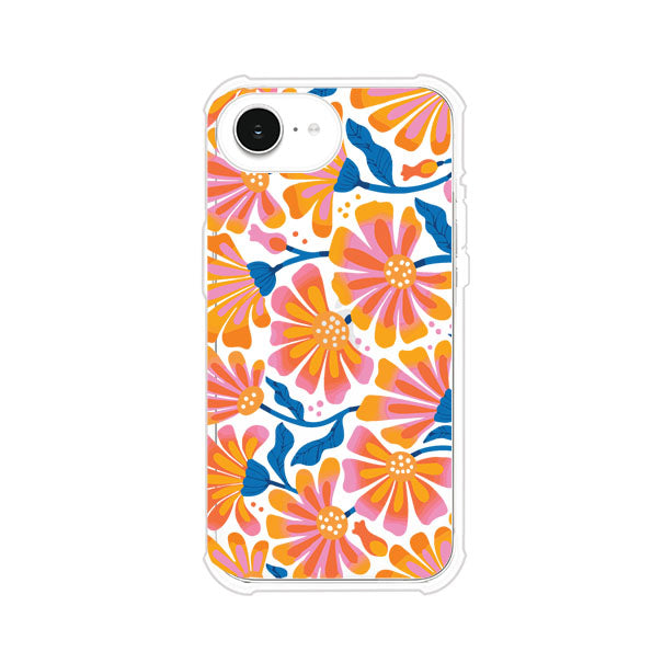 Funda personalizada para iPhone con diseño floral estilo Sunset Blossom en tonos naranjas, rosas y azules. Ideal para primavera/verano, producto de Remark MX