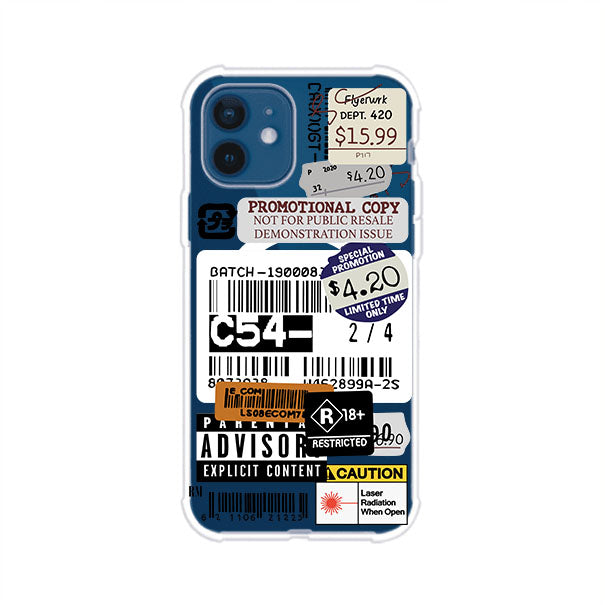 Funda para iPhone con diseño urbano tipo collage de tickets, códigos de barras y etiquetas de advertencia. Ideal para quienes buscan un estilo alternativo y original. Diseño exclusivo de Remark MX