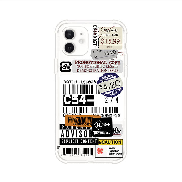 Funda para iPhone con diseño urbano tipo collage de tickets, códigos de barras y etiquetas de advertencia. Ideal para quienes buscan un estilo alternativo y original. Diseño exclusivo de Remark MX