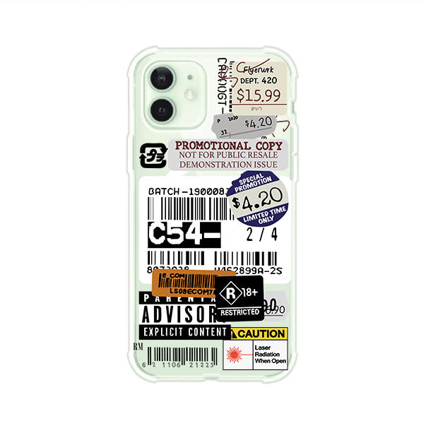 Funda para iPhone con diseño urbano tipo collage de tickets, códigos de barras y etiquetas de advertencia. Ideal para quienes buscan un estilo alternativo y original. Diseño exclusivo de Remark MX