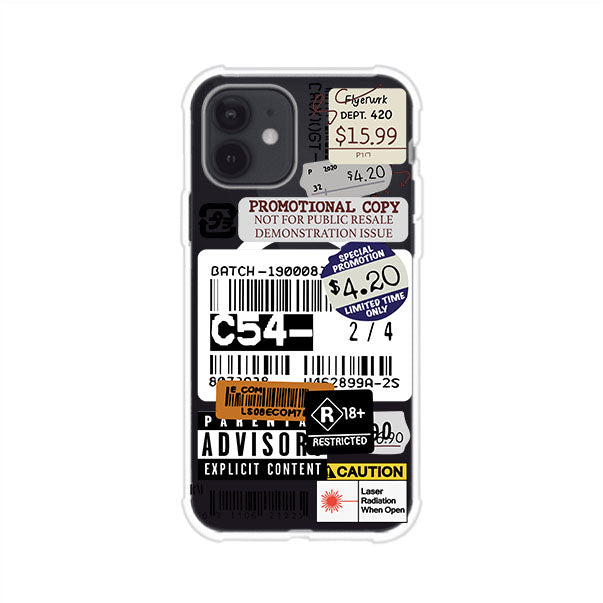 Funda para iPhone con diseño urbano tipo collage de tickets, códigos de barras y etiquetas de advertencia. Ideal para quienes buscan un estilo alternativo y original. Diseño exclusivo de Remark MX