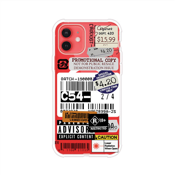 Funda para iPhone con diseño urbano tipo collage de tickets, códigos de barras y etiquetas de advertencia. Ideal para quienes buscan un estilo alternativo y original. Diseño exclusivo de Remark MX