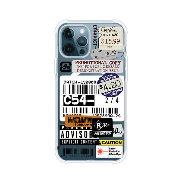 Funda para iPhone con diseño urbano tipo collage de tickets, códigos de barras y etiquetas de advertencia. Ideal para quienes buscan un estilo alternativo y original. Diseño exclusivo de Remark MX