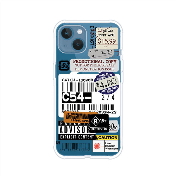 Funda para iPhone con diseño urbano tipo collage de tickets, códigos de barras y etiquetas de advertencia. Ideal para quienes buscan un estilo alternativo y original. Diseño exclusivo de Remark MX