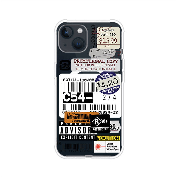 Funda para iPhone con diseño urbano tipo collage de tickets, códigos de barras y etiquetas de advertencia. Ideal para quienes buscan un estilo alternativo y original. Diseño exclusivo de Remark MX