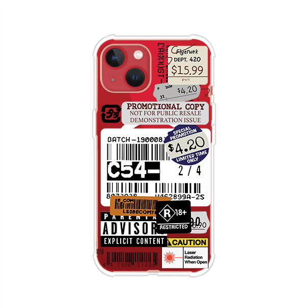 Funda para iPhone con diseño urbano tipo collage de tickets, códigos de barras y etiquetas de advertencia. Ideal para quienes buscan un estilo alternativo y original. Diseño exclusivo de Remark MX