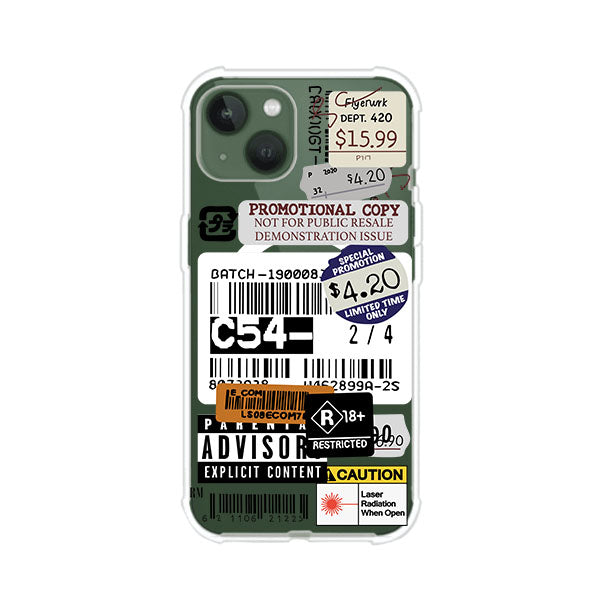 Funda para iPhone con diseño urbano tipo collage de tickets, códigos de barras y etiquetas de advertencia. Ideal para quienes buscan un estilo alternativo y original. Diseño exclusivo de Remark MX