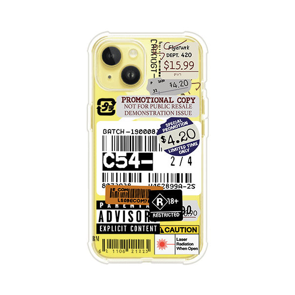 Funda para iPhone con diseño urbano tipo collage de tickets, códigos de barras y etiquetas de advertencia. Ideal para quienes buscan un estilo alternativo y original. Diseño exclusivo de Remark MX
