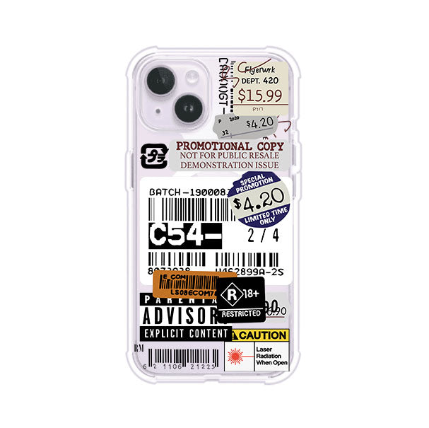 Funda para iPhone con diseño urbano tipo collage de tickets, códigos de barras y etiquetas de advertencia. Ideal para quienes buscan un estilo alternativo y original. Diseño exclusivo de Remark MX