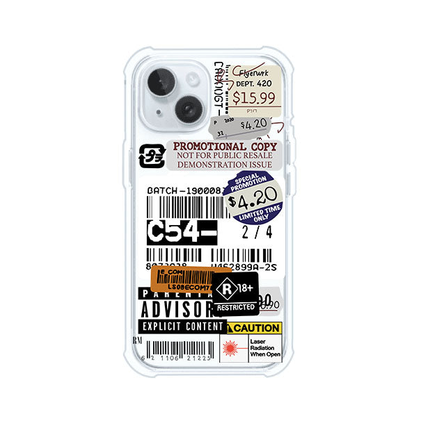 Funda para iPhone con diseño urbano tipo collage de tickets, códigos de barras y etiquetas de advertencia. Ideal para quienes buscan un estilo alternativo y original. Diseño exclusivo de Remark MX