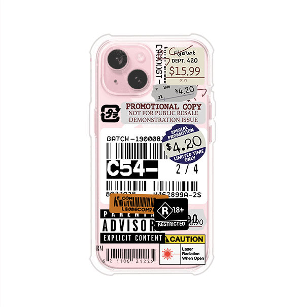 Funda para iPhone con diseño urbano tipo collage de tickets, códigos de barras y etiquetas de advertencia. Ideal para quienes buscan un estilo alternativo y original. Diseño exclusivo de Remark MX
