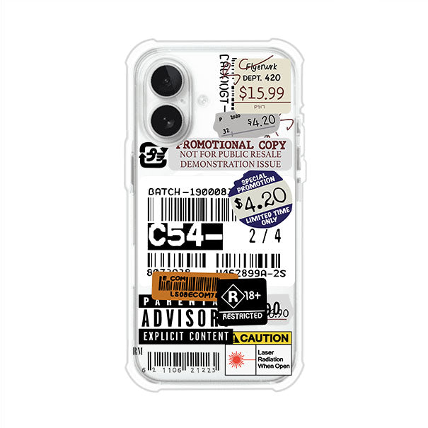 Funda para iPhone con diseño urbano tipo collage de tickets, códigos de barras y etiquetas de advertencia. Ideal para quienes buscan un estilo alternativo y original. Diseño exclusivo de Remark MX