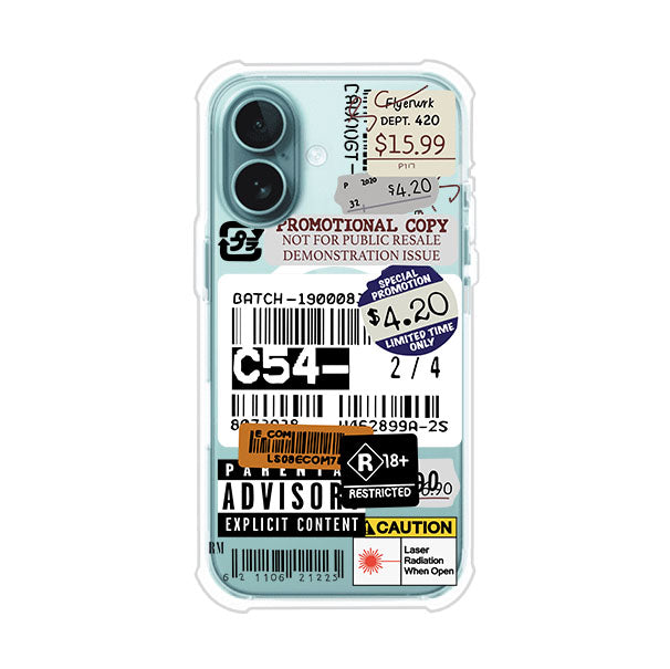 Funda para iPhone con diseño urbano tipo collage de tickets, códigos de barras y etiquetas de advertencia. Ideal para quienes buscan un estilo alternativo y original. Diseño exclusivo de Remark MX